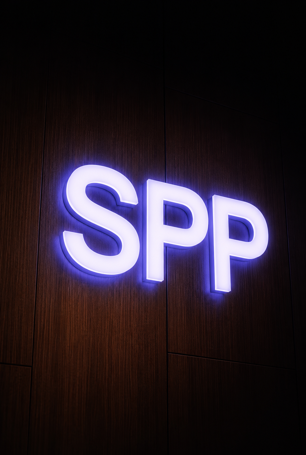 SigmaPointPi neon mark on wood paneling